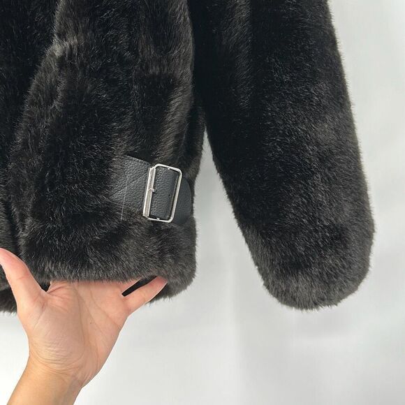 Zara Faux Fur Biker Bomber Side Buckle Jacket Size XS - Picture 4 of 6